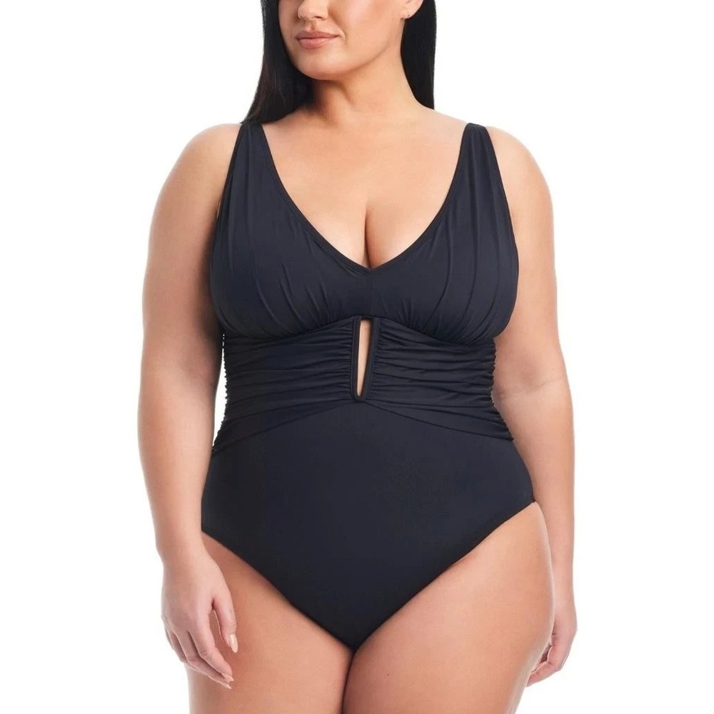 Bleu by Rod Beattie Black Plus Size Ruched One-Piece Swimsuit Size 20W